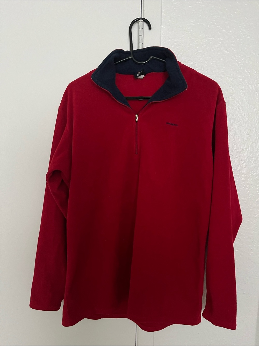 Patagonia Red Zip-Up Fleece with Navy Collar